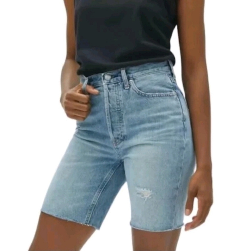 EVERLANE The Cheeky Long Short Distressed Fray Hem Denim Cut Offs Women's SZ‎ 25